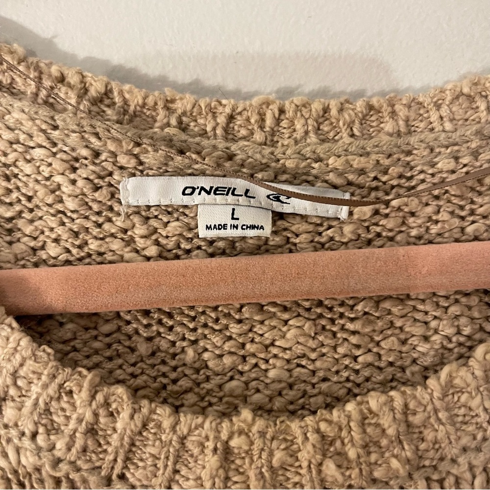SOLD**O’Neill Tan Knit Sweater Stripe Bell Sleeves Size Large - Picture 3 of 4
